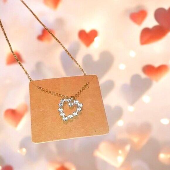 Necklace Gold Plated Chain w Heart Pendent Simulated Diamonds 10" hang length - Picture 1 of 13